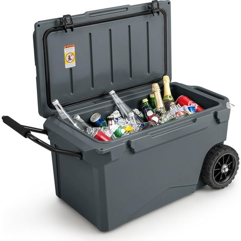 COSTWAY Enfriador Rotomoldeado, Hielera Portátil con Portavasos Integrados, Abridor de Botellas, Retención de Hielo Durante 5-7 Días, a Prueba de Fugas Gris - 71 L