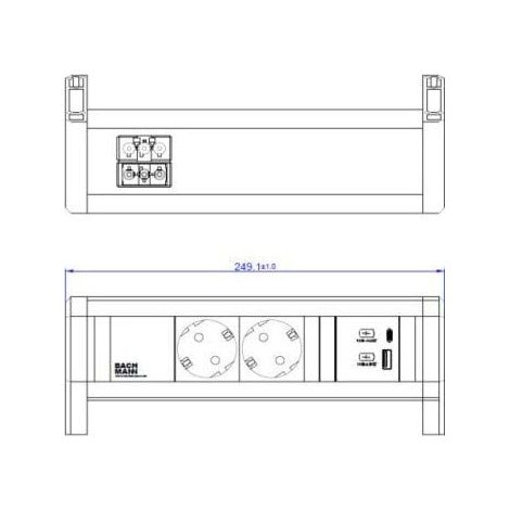Bachmann DESK Steckdosenleiste Silber 2 Steckdosen USB