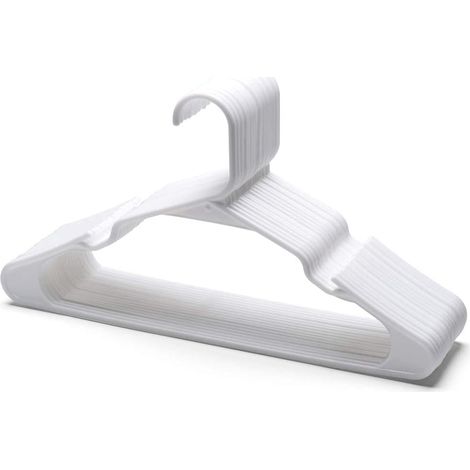 Cintres en plastique résistants, tubulaires, pour chemises et manteaux. Fins et peu encombrants, ces cintres robustes sont parfaits pour le linge et un usage quotidien (blanc, lot de 50).