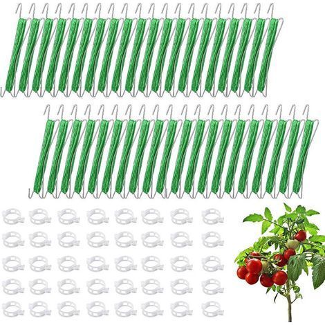 Crochets à tomates avec cordon, lot de 40 crochets à tomates et 40 attaches pour plantes, ensemble de crochets à tomates, pinces de pliage pour plantes, crochets de jardin (1/4)