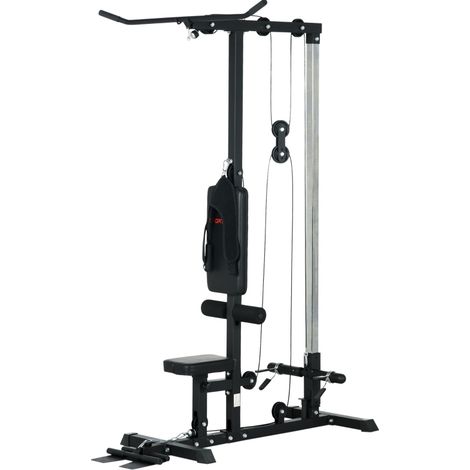 Station de musculation multifonctions sans poids avec rameur et siège réglable, acier et similicuir noir (1/5)