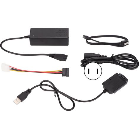 Adaptateur câble USB 2.0 pour disque dur SATA PATA IDE 2.5" 3.5" avec alimentation externe AC 100-240V prise américaine (1/5)