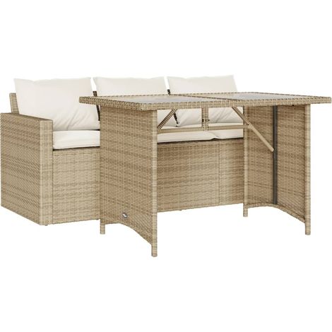Ensemble à manger de jardin et coussins 2 pcs，Salon de jardin beige poly rotin CFW45784 (1/5)