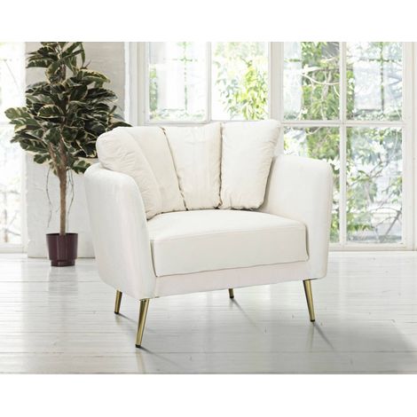 Dmora - Sillón Biassono, Asiento acolchado, Sofá de salón individual, Silla con reposabrazos, 88x77 h74 cm, Crema y Oro (1/5)
