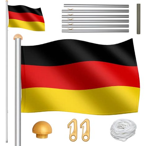 Wolketon Mât de drapeau réglable en hauteur - mât. 6.5m porte drapeau. Aluminium Drapeau allemand (1/5)