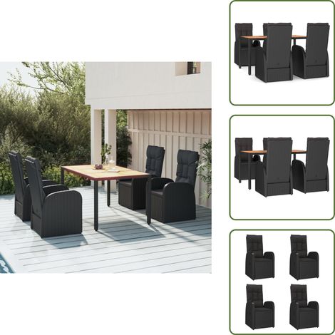 The Living Store 5-tlg. Garten-Essgruppe mit Kissen Schwarz Poly Rattan - Gartenessgruppe (1/5)