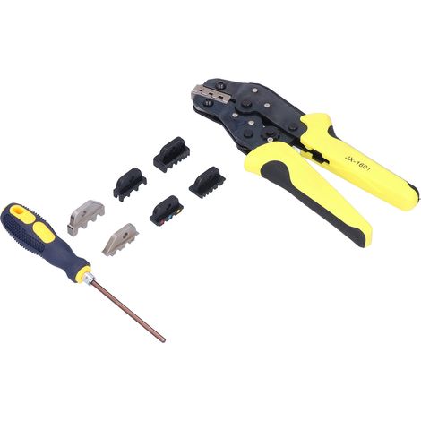 Kit d'outils de sertissage de fils 4 en 1 : pince à sertir et dénudeuse à cliquet multifonctionnelle pour électricien, permettant un gain de temps et d'efforts. (1/5)