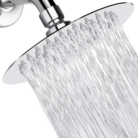 Douche de plafond 8 pouces, pommeau acier inoxydable 304 fin miroir, haute pression ronde, fixation murale ou plafond, chromé (1/5)