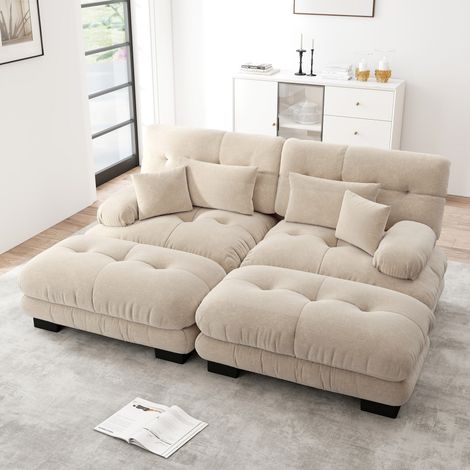 Modulares Ecksofa hellbraun aus Chenille mit 2 Ottomane, 2 Lendenkissen und 2 Dekokissen (1/5)