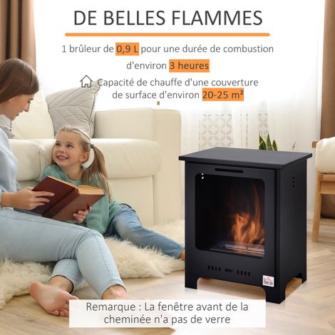 Cheminée bioéthanol sur Pieds Néo-Rétro Noir 40x30x50cm Brûleur 0,9L Design Élégant Chauffage Intérieur 20-25m² Sans Fumée (1/5)