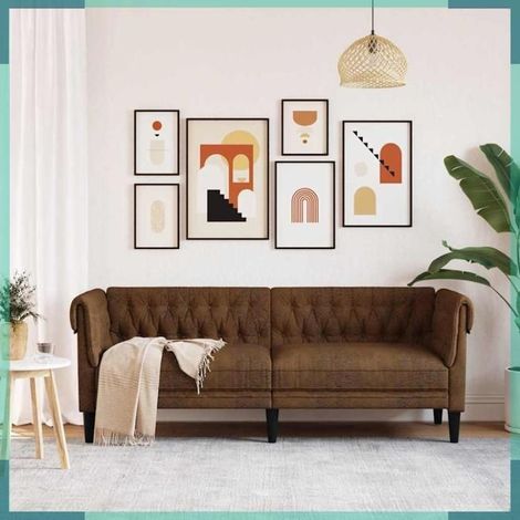 372564 Canapé Chesterfield 3 places marron tissu (1/5)