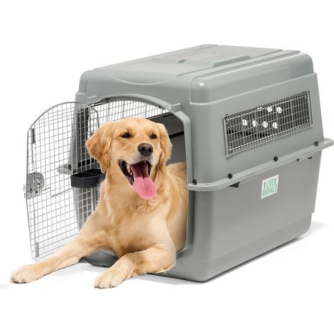 1 - Caisse De Transport Pour Chien - Cage IATA - Normes Aériennes Et Serrure De Sécurité - Pour Animaux De 32-41 Kg - Gris - 90x60x70cm