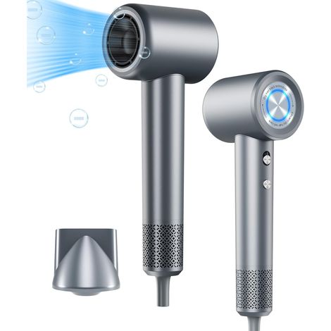 Sèche-cheveux Ionique, Sèche-cheveux 1600W, Séchage Rapide,2 Vitesses,4 Températures/Buse Magnétique, Hair Dryer Portable pour Maison Voyages Salon de Coiffure-Gris (1/5)