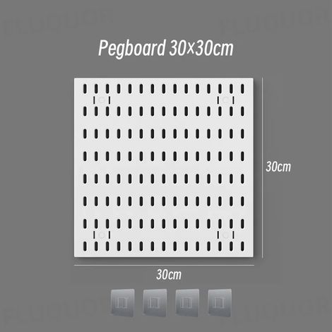 Panneau perforé mural sans perçage (3030 W), étagères et crochets pour un rangement modulaire sans perçage, idéal pour salle de jeux, cuisine ou bureau. (1/5)