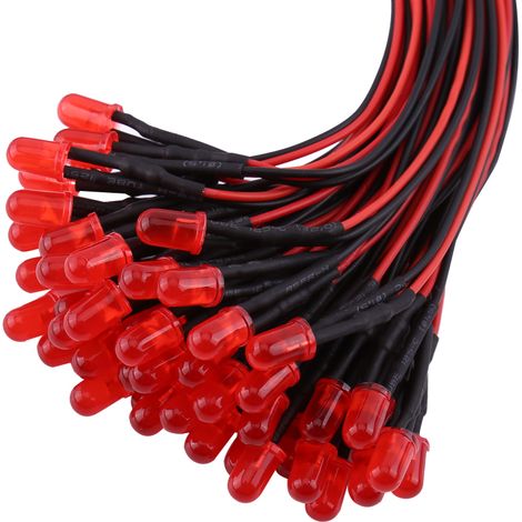 Lot 50 LED 5mm Diffuses Pré-câblées DC12V Diodes Multicolores Rouge(5)