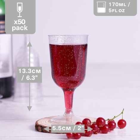 50 Weingläser aus Kunststoff mit silbernem Glitzer, 170 ml – robust und wiederverwendbar – Cocktail- und Dessertbecher – perfekt für Partys, Geburtstage, Hochzeiten, Weihnachten. Besuchen Sie den MATA