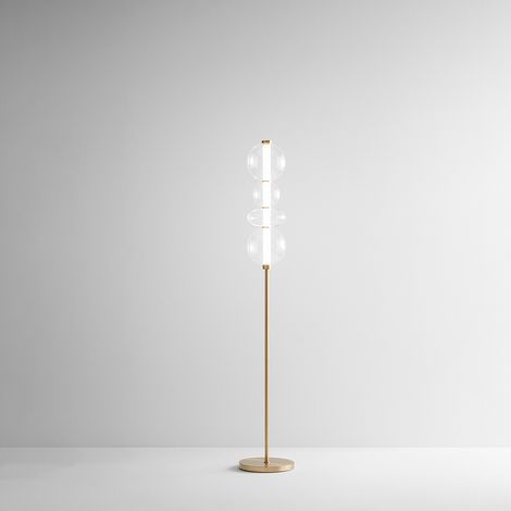 Piantana Contemporanea Bubbles Alluminio Oro Vetro Trasparente Led 36W 3000K (1/2)