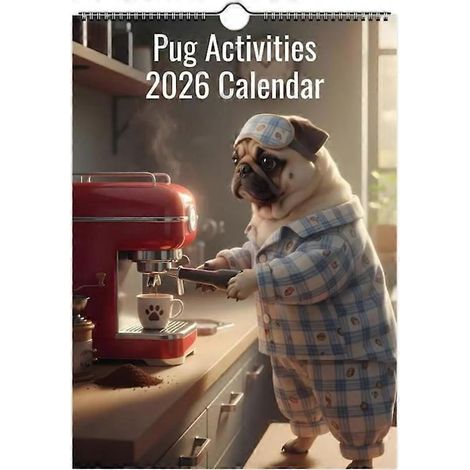 Calendario 2026 con divertido perro pug, calendario de planificación de actividades diarias, adorno de pared para el hogar y la oficina. (1/5)