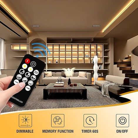 Ruban LED COB 2M, Bande LED blanc chaud 2700K, Bande LED COB 24V, Largeur 8mm, Télécommande, Alimentation, Décoration, Maison, Cuisine, Miroir (1/4)