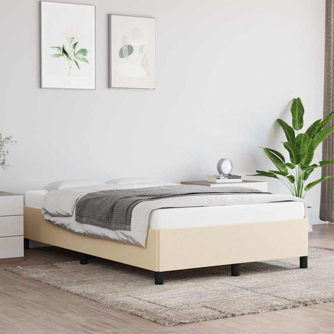 Cadre de lit 120 x 190 cm avec sommier à lattes en tissu crème, sans matelas, 21.45kg - PANGIVO (1/5)
