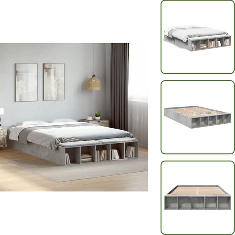 Cadre de lit sans matelas gris béton 160x200 cm - Cadre De Lit - Lit Double - Lit Design - Lit Moderne - Lit Gris (1/5)