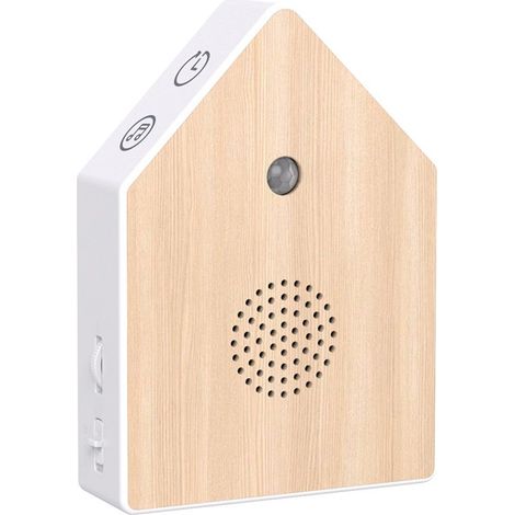 Casita para pájaros con sonido, Volumen ajustable, 10 x 3,7 x 15 cm, Casita para pájaros, Sensor, Aseo, baño, pasillo, oficina, Marrón (1/5)