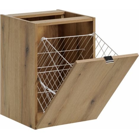Meuble panier à linge suspendu NOVA OAK – Rangement malin et élégance naturelle pour la salle de bain (1/5)