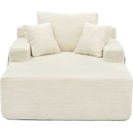 Sofá chaise longue individual de pana beige HOMVRA, sin montaje (1/5)