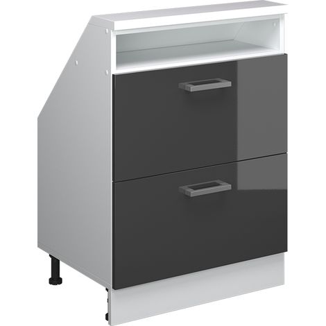 Dachschrägenschrank Rion, Anthrazit Hochglanz/Weiß, mit 2 Schubladen, Vicco