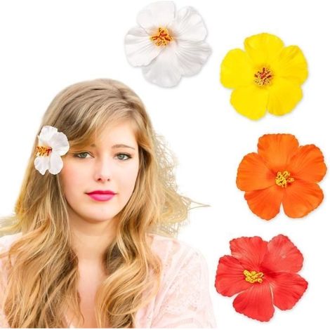 Haarspangen – Hawaiianisch – Plumeria Hibiscus – 4 leuchtende Farben – Vielseitiges Accessoire – Bequem (1/4)
