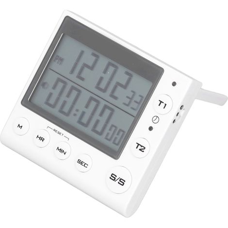 Mini minuteur numérique, horloge multifonctionnelle avec compte à rebours et avance rapide, volume réglable, blanc, idéal pour la cuisine, les études et le sport. (1/5)