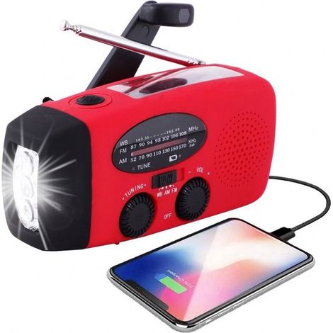 Radio di emergenza solare a manovella con batteria, kit di emergenza, radio di sopravvivenza portatile con power bank solare da 10.000 mAh, radio da cantiere, torcia elettrica, nera (1/5)