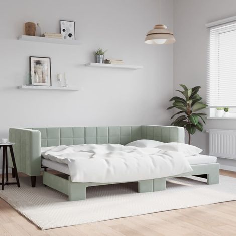 vidaXL Sofá cama nido terciopelo gris claro 90x190 cm (1/5)