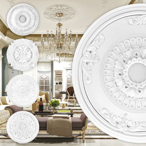 Grand Decor Stuckrosette aus PU, R101 bis R124 - Deckenrosette Stuck Wanddeko Wohnzimmer: R121 - Ø 65.6 cm