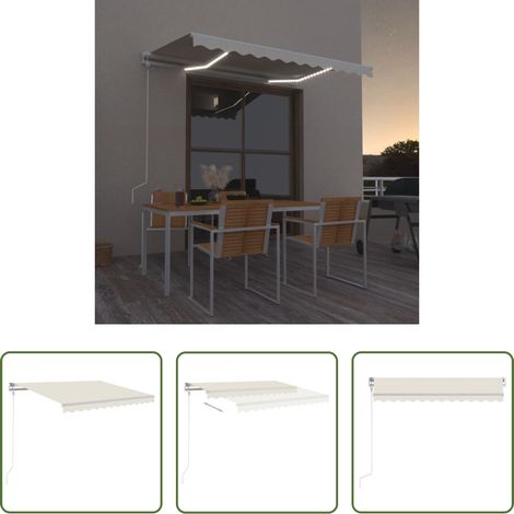 Auvent rétractable -  Auvent automatique avec capteur de vent et LED 350x250 cm Crème (1/5)