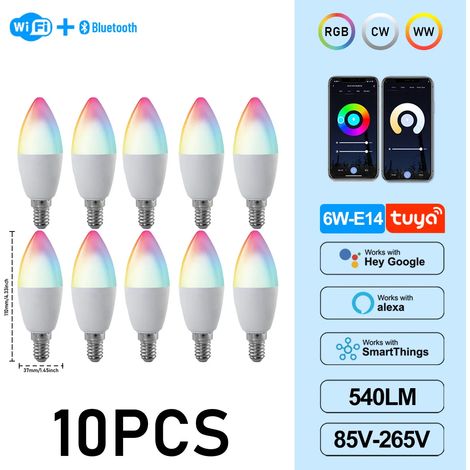 (10 unités, AC85-265V) Ampoules LED Graffiti 6W C37 E14, contrôlables par application, adaptées aux lustres en cristal (1/5)