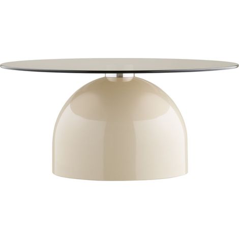 Table basse plateau Ø70cm en verre trempé fumé pied central en métal beige - RAFAELO (1/5)