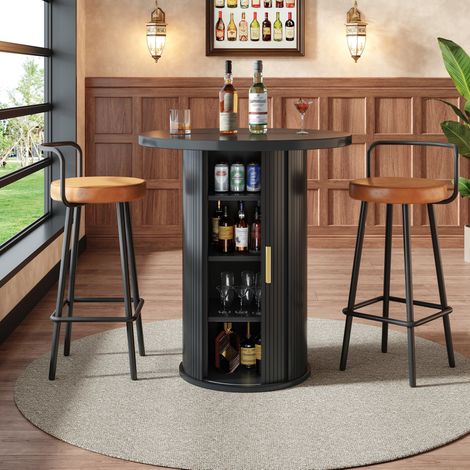 Bartisch-Set aus MDF und Metall in Schwarz, 2-Sitzer, rund mit Stauraum (1/5)