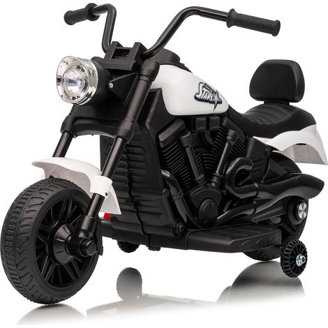 Elektrisches Kinder-Motorrad 6V 4,5Ah – Stützräder, Sanftanlauf, Federung – 3-6 J. – Schwarz/Weiß