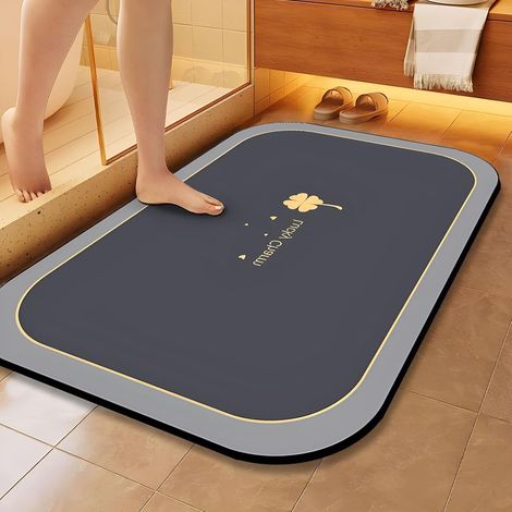 Tapis de bain, tapis de douche en terre de silice super absorbant, antidérapant, facile à nettoyer, convient pour la salle de bain, la cuisine ou comme tapis de porte (50 x 80 cm (19,7 x 21,5 pouces)) (1/5)