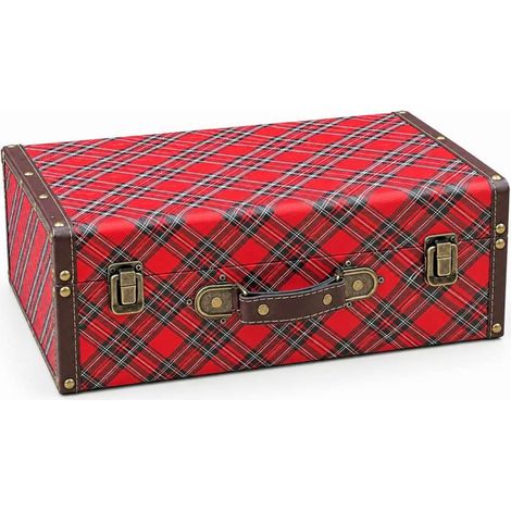 Valigetta Tartan 40x30x15 cm Colore Rosso - Manico e Decorazioni Bronzo