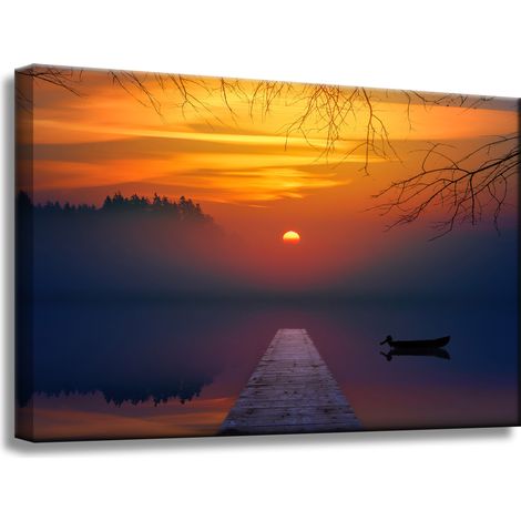 Leinwanddruck Natur Sonnenuntergang über dem See 60x40 cm