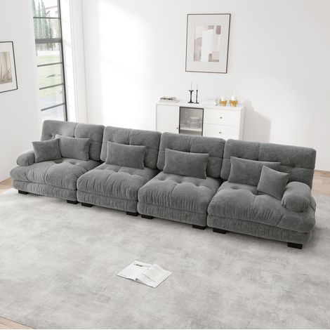 sofá modular esquinero 4 piezas chenilla gris OKMYHOME (1/5)