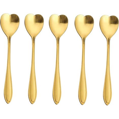 Lot de 10 cuillères en acier inoxydable doré en forme de cœur pour café, dessert, thé, sucre, crème glacée et gâteau 12,7 cm (1/4)