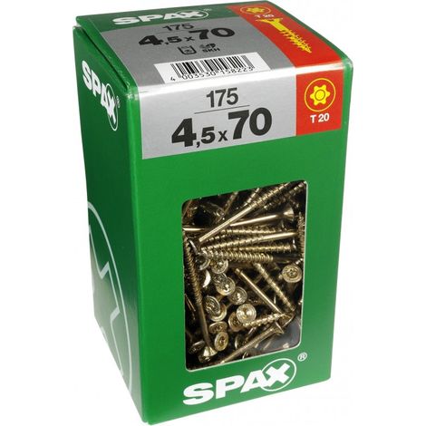 Juego de 175 tornillos SPAX Torx de acero con cabeza avellanada, Diam.4,5 mm x L.70 mm SPAX