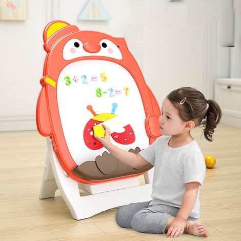 Tableau magnétique ajustable pour enfants, dessin fluide et sûr, réglable en hauteur, avec support, rouge, idéal pour écrire et dessiner sans dégâts (1/5)