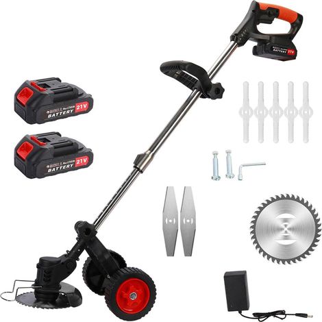 TAGLIAERBA ELETTRICO DECESPUGLIATORE 21V CON RUOTE TAGLIABORDI DOPPIA BATTERIA