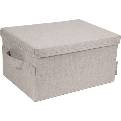 caisse de rangement taille moyenne avec couvercle et poignée – boîte rangement en polyester et carton aspect lin – boîte pliable pour vêtements, linge de lit, jouets, etc. – beige (1/5)