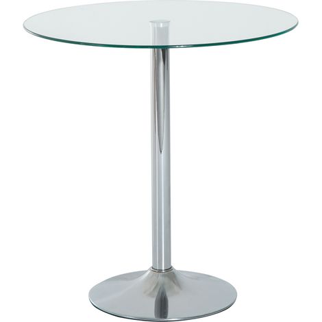 HOMCOM mesa de comedor redonda para 2 personas, mesa de cocina moderna con superficie de vidrio templado y base de acero, para salón, plateada