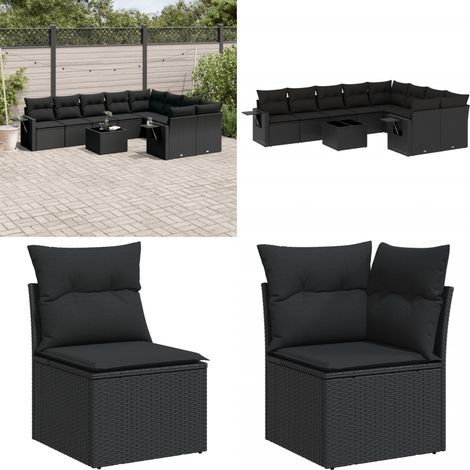 Salon de jardin 10 pcs avec coussins noir résine tressée - Ensemble Salon De Jardin - Meuble De Jardin - Résine Tressée - Rotin Synthétique - Mobilier Extérieur - Home & Living (1/5)